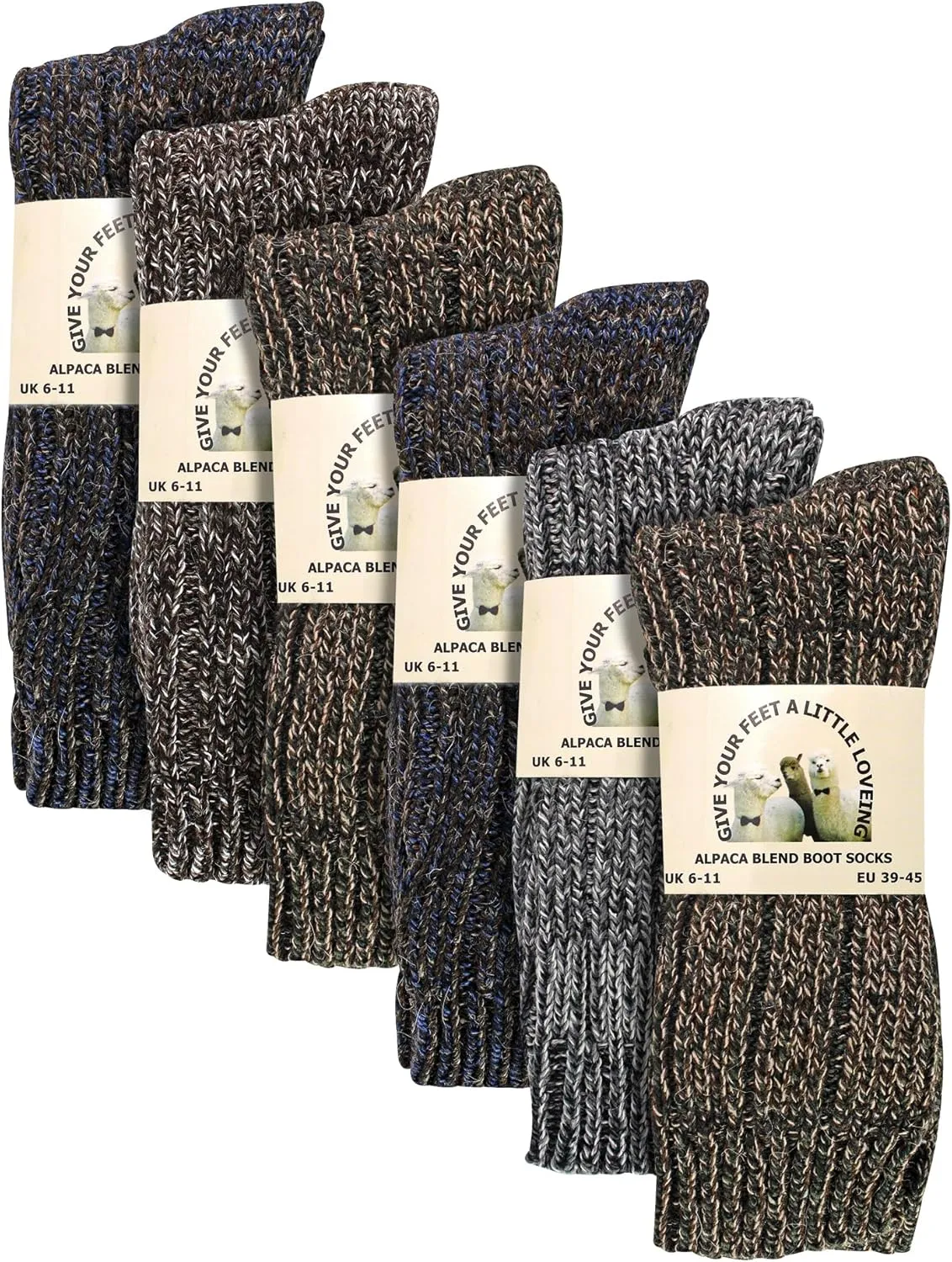 6 Pack Mens Alpaca Wool Boot Socks | Sock Snob | Ribbed Walking Socks