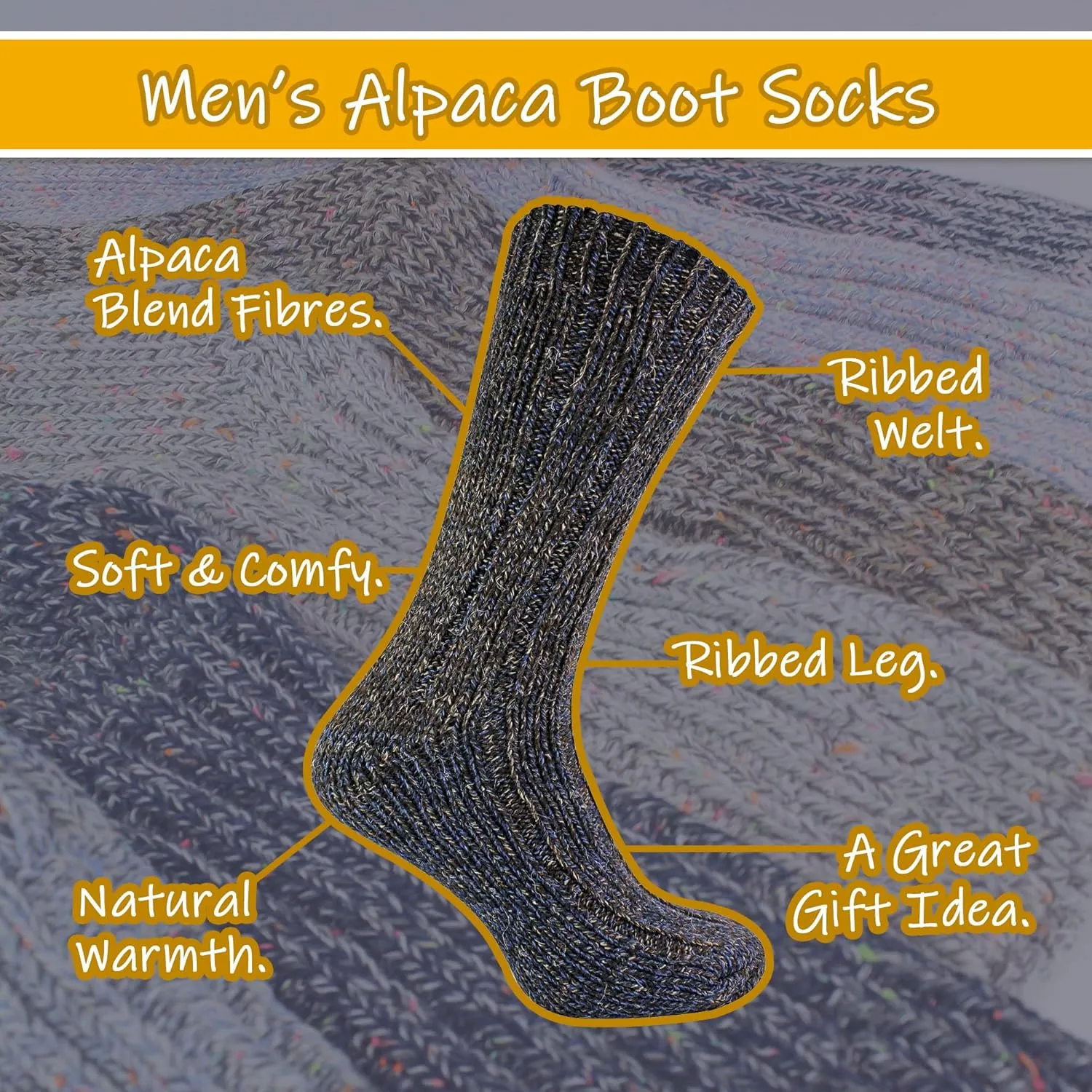 6 Pack Mens Alpaca Wool Boot Socks | Sock Snob | Ribbed Walking Socks