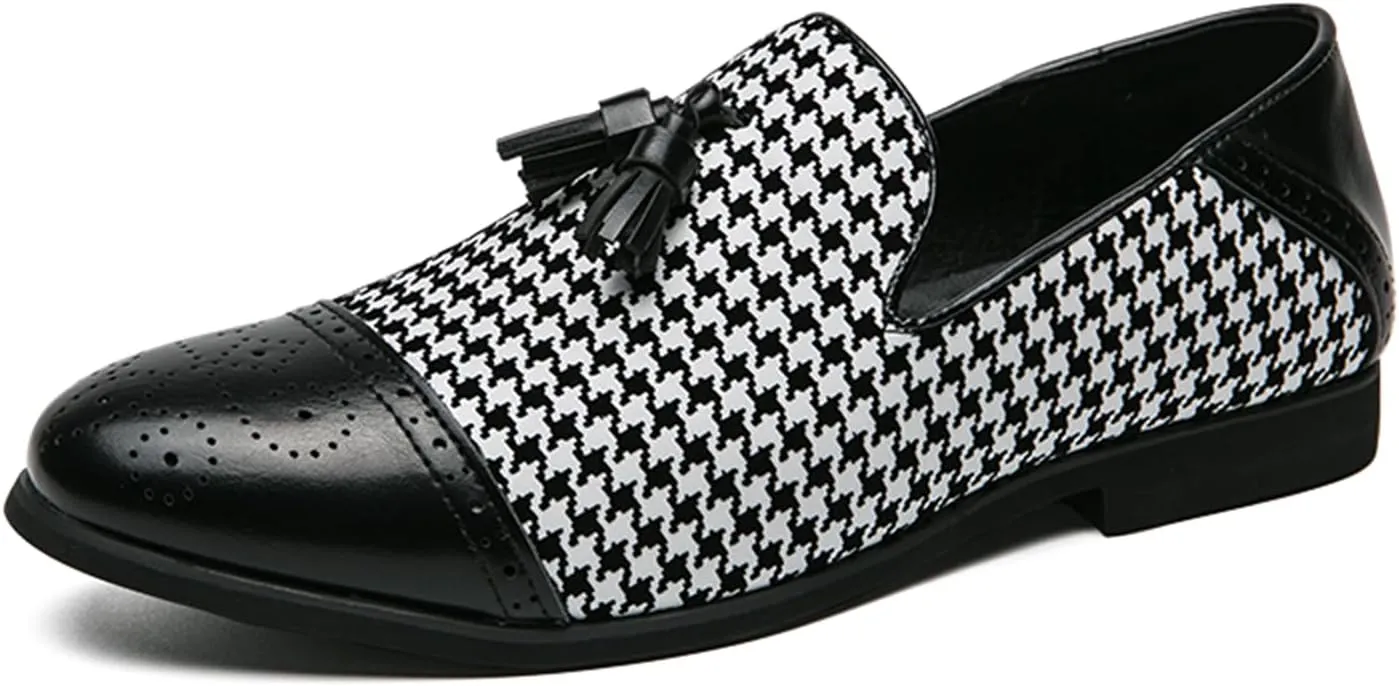 Aimery Mens Leather Tassels Two Tone Brogue Dress Loafers Modern Low-Top Smoking Slipper Luxury Flat Penny Loafers Wedding Party Prom Shoes