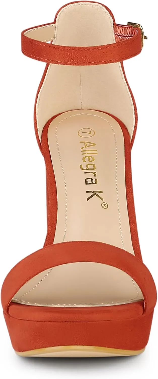 Allegra K Women's Ankle Strap Platform Chunky Heels Sandals