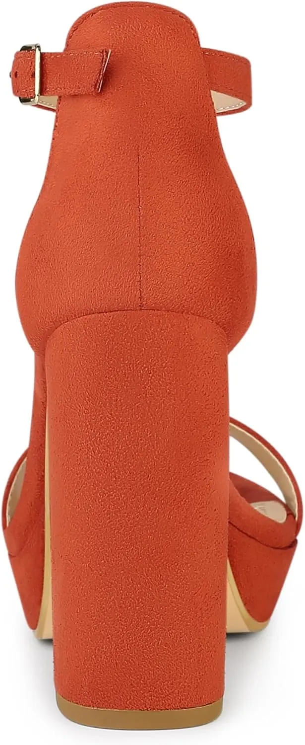 Allegra K Women's Ankle Strap Platform Chunky Heels Sandals