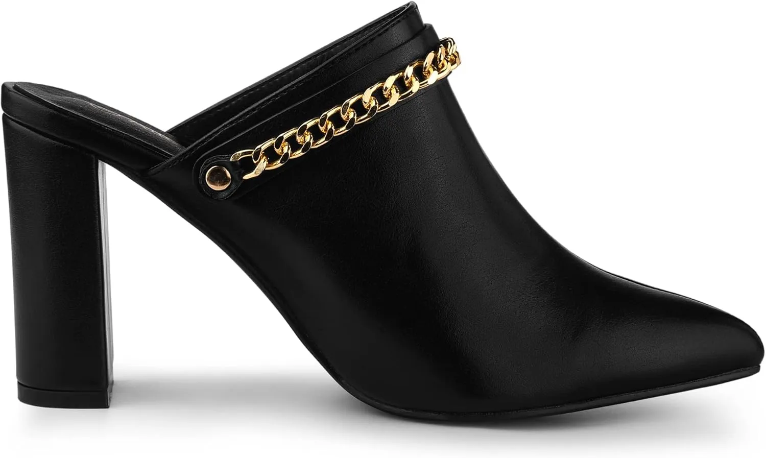 Allegra K Women's Chain Mule Slides for Woman, Pointed Toe Slip on Block Heel Slide Mules