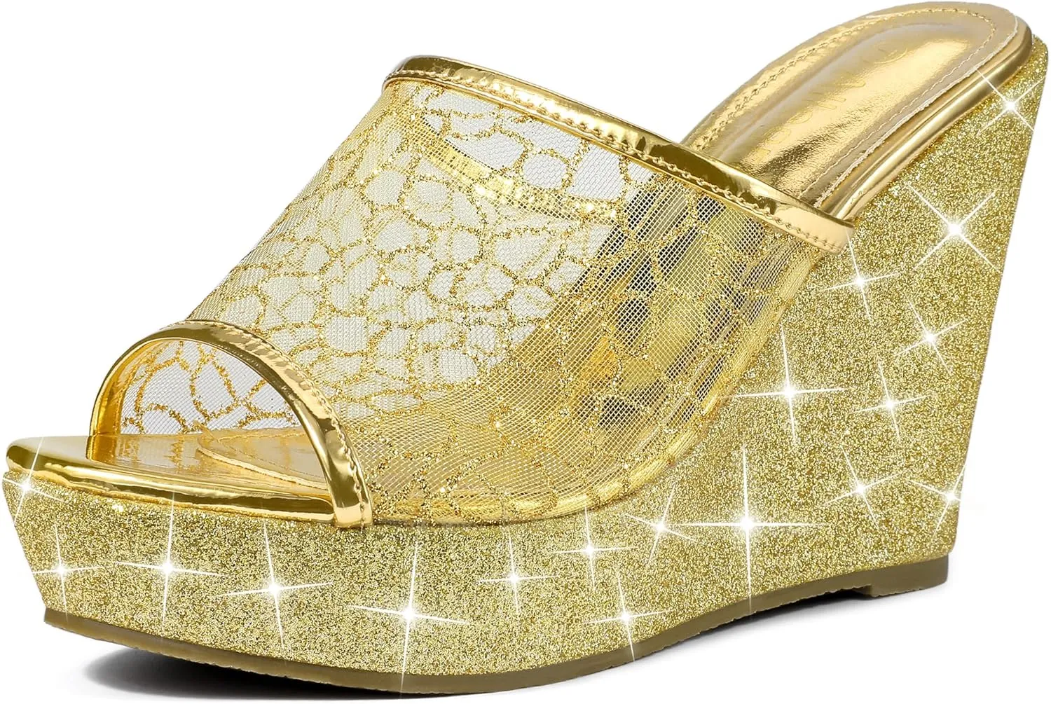 Allegra K Women's Glitter Platform Heels Slide Wedge Sandals