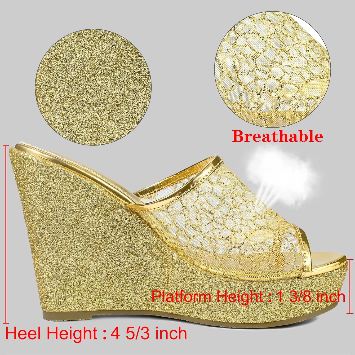 Allegra K Women's Glitter Platform Heels Slide Wedge Sandals