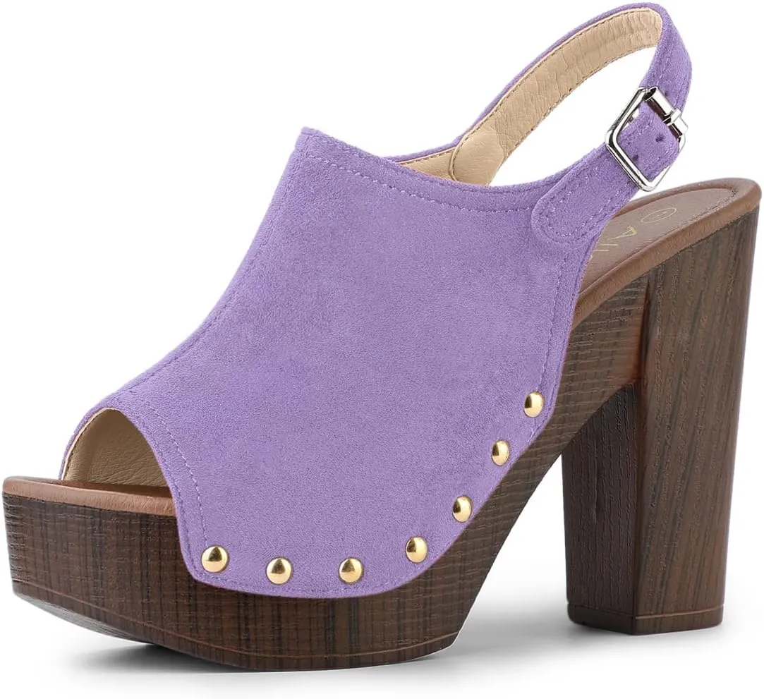 Allegra K Women's Open Toe Slingback Platform Chunky Heels Sandals