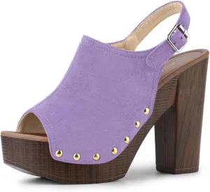 Allegra K Women's Open Toe Slingback Platform Chunky Heels Sandals