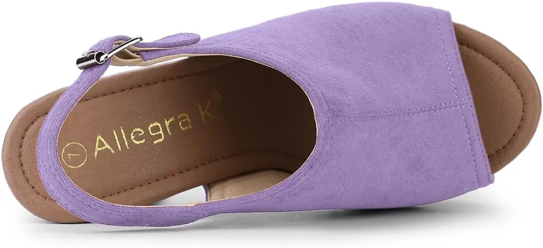 Allegra K Women's Open Toe Slingback Platform Chunky Heels Sandals