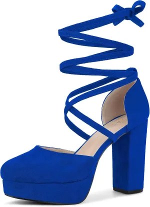 Allegra K Women's Platform Block Heel Lace Up Pumps Sandals