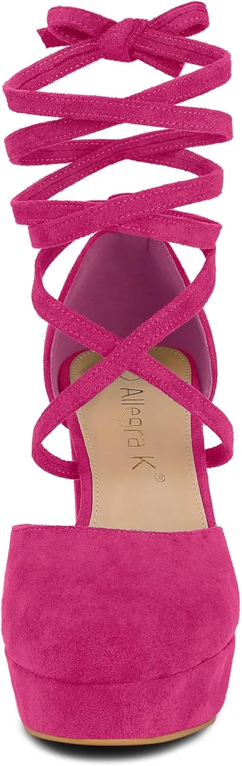 Allegra K Women's Platform Block Heel Lace Up Pumps Sandals