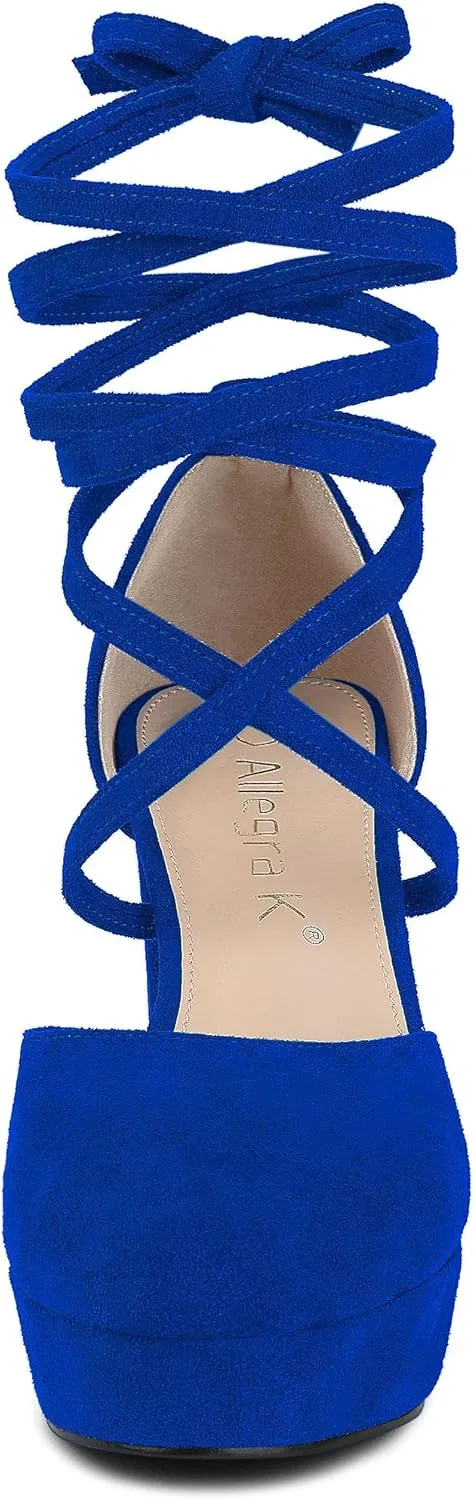 Allegra K Women's Platform Block Heel Lace Up Pumps Sandals