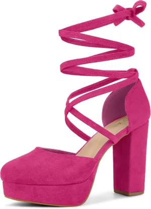 Allegra K Women's Platform Block Heel Lace Up Pumps Sandals