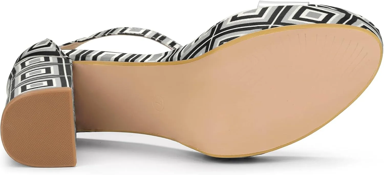 Allegra K Women's Printed Clear Platform Chunky Heel Sandals