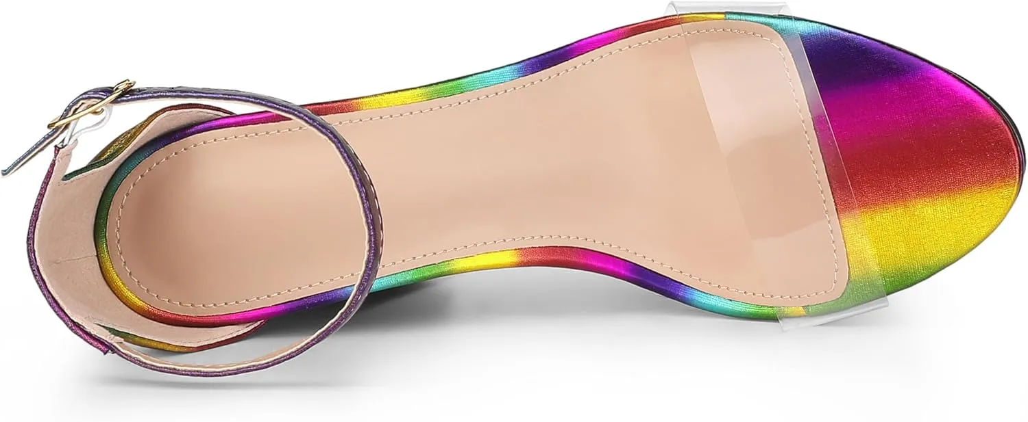 Allegra K Women's Printed Clear Platform Chunky Heel Sandals
