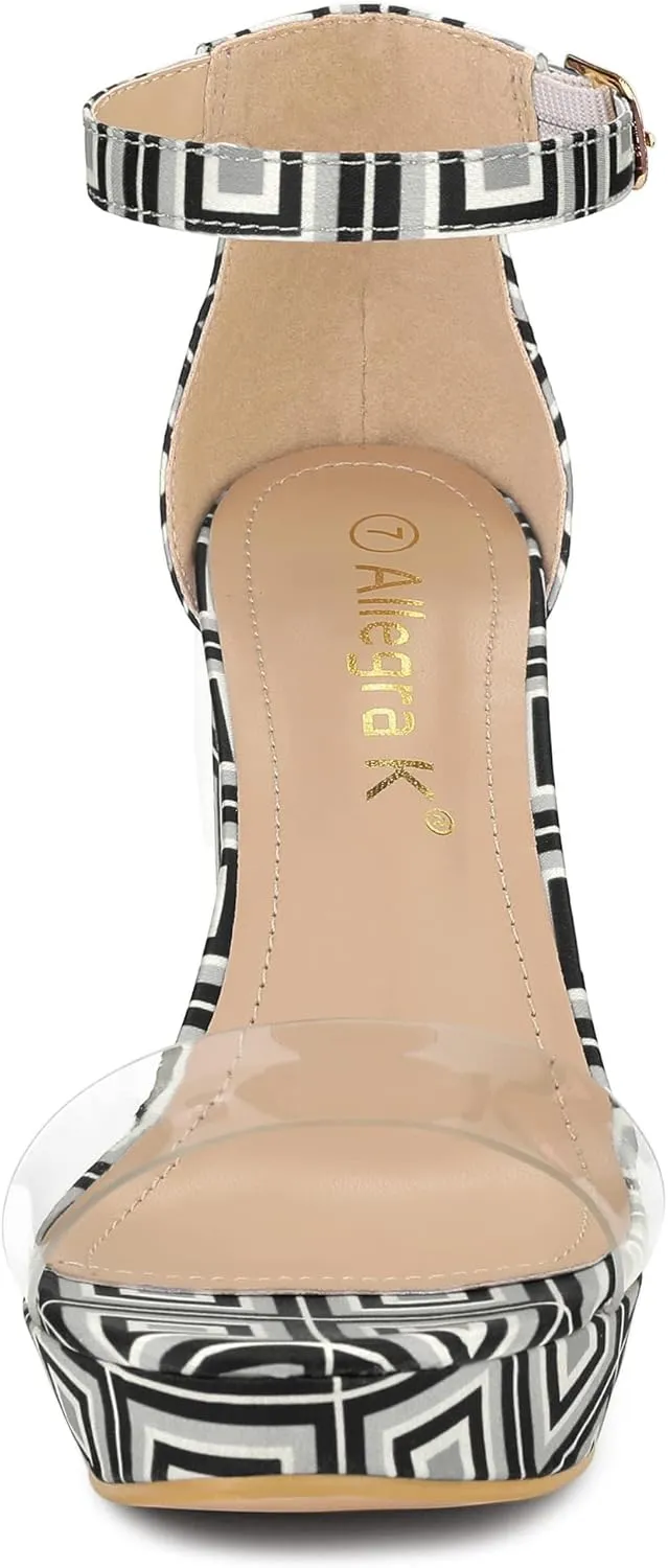 Allegra K Women's Printed Clear Platform Chunky Heel Sandals