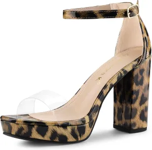 Allegra K Women's Printed Clear Platform Chunky Heel Sandals