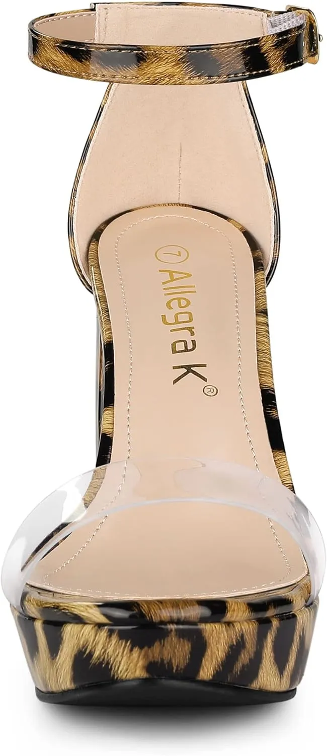 Allegra K Women's Printed Clear Platform Chunky Heel Sandals