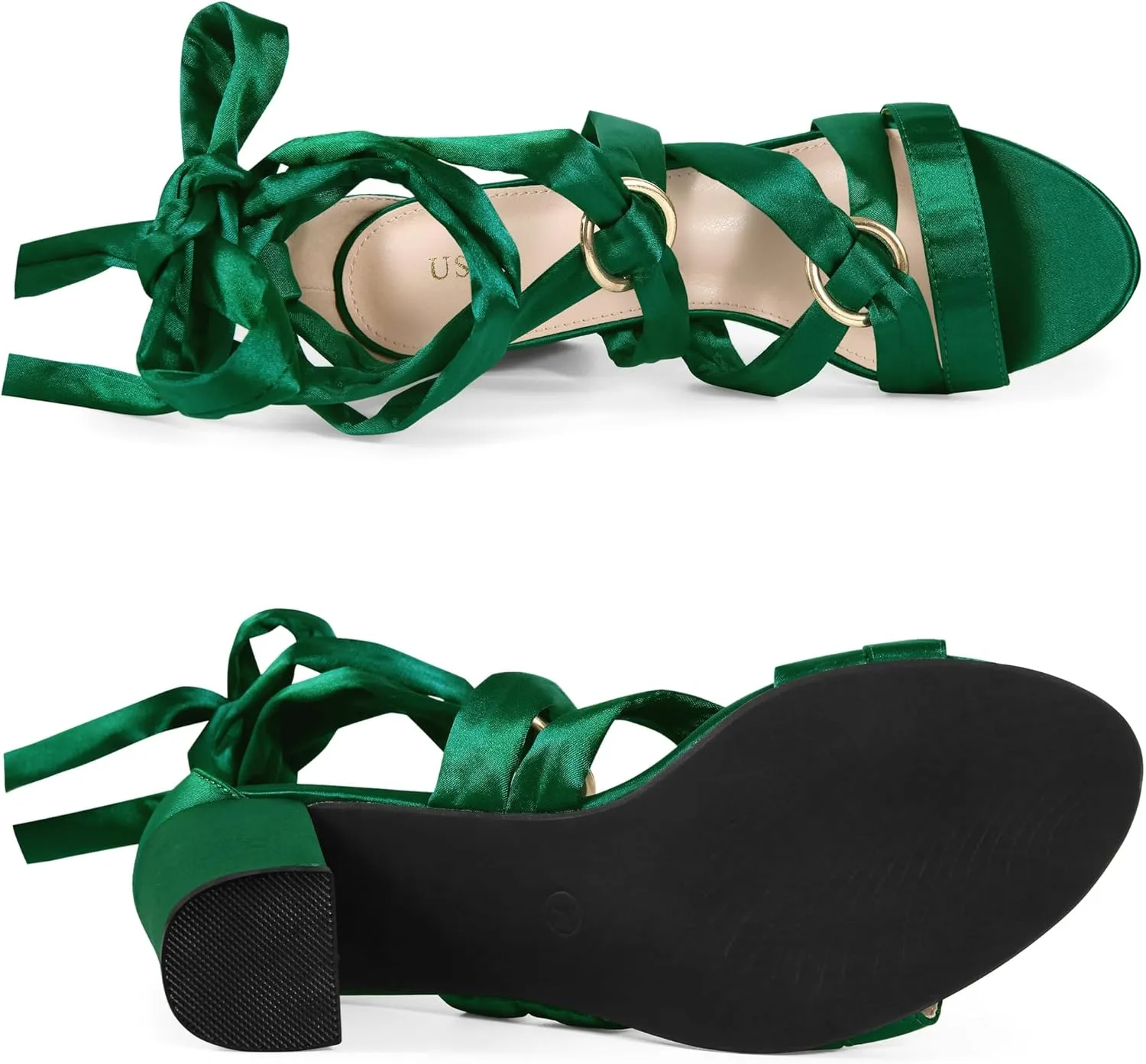 Allegra K Women's Strappy Lace Up Satin Chunky Heel Sandals