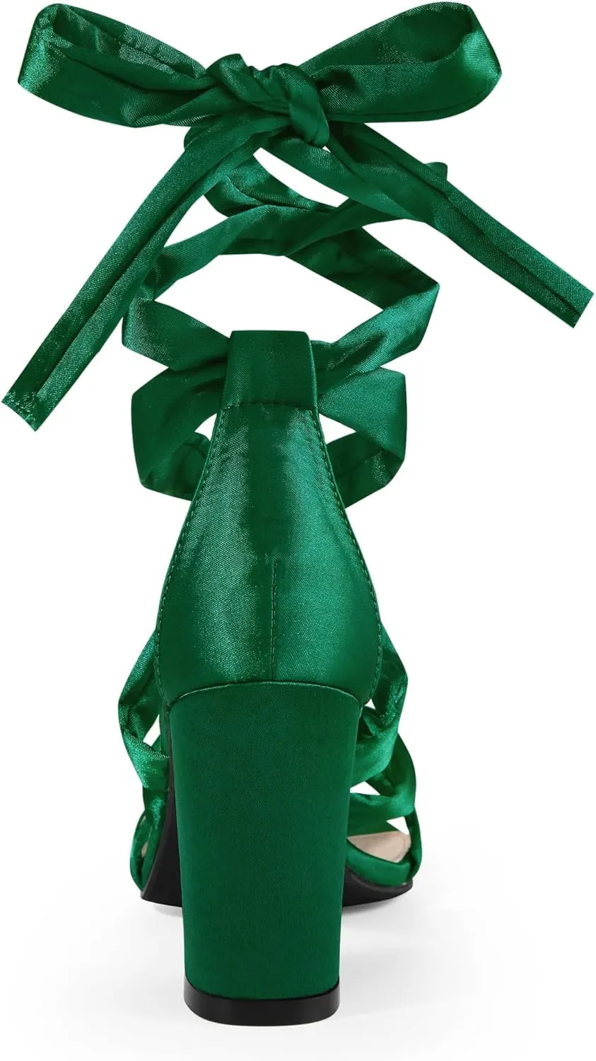 Allegra K Women's Strappy Lace Up Satin Chunky Heel Sandals