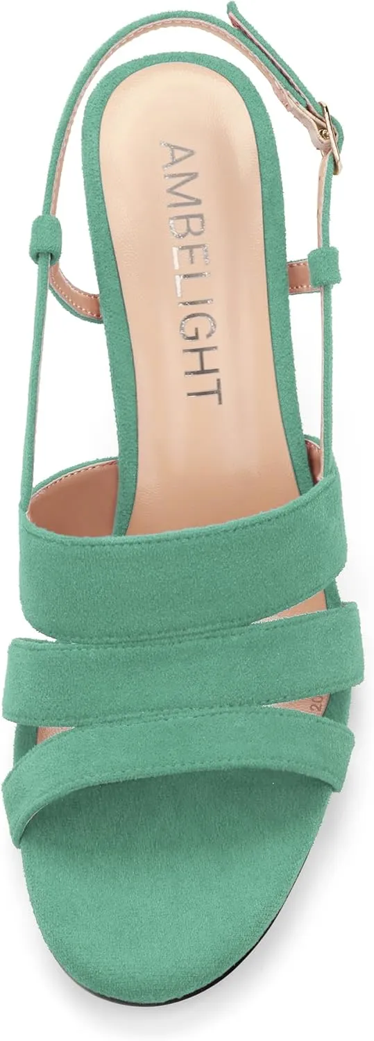 AMBELIGHT Women'S Strappy Low Kitten Slingback Heels Round Open Toe Ankle Buckle Suede Sandals Casual Comfortable Dress Wedding Work Shoes For Women 2.5 Inch