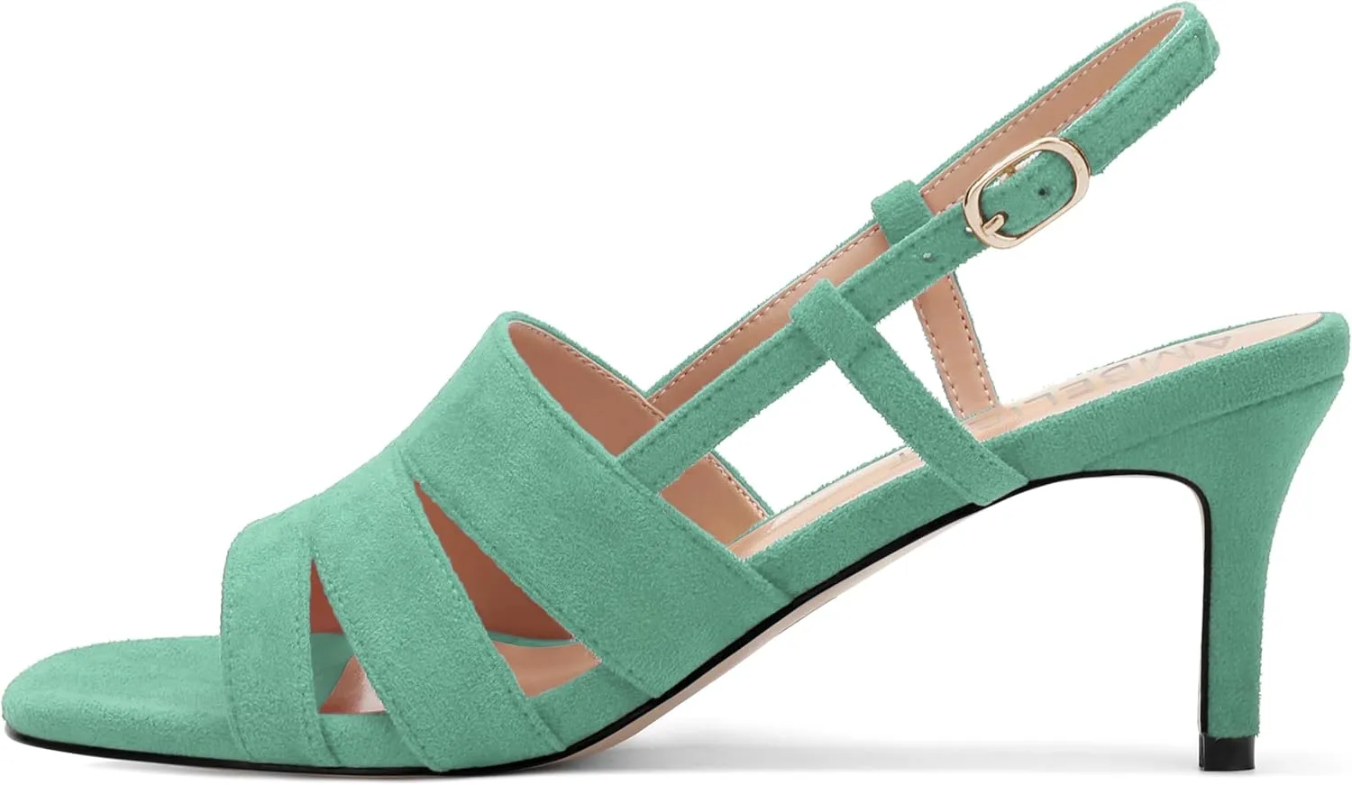 AMBELIGHT Women'S Strappy Low Kitten Slingback Heels Round Open Toe Ankle Buckle Suede Sandals Casual Comfortable Dress Wedding Work Shoes For Women 2.5 Inch