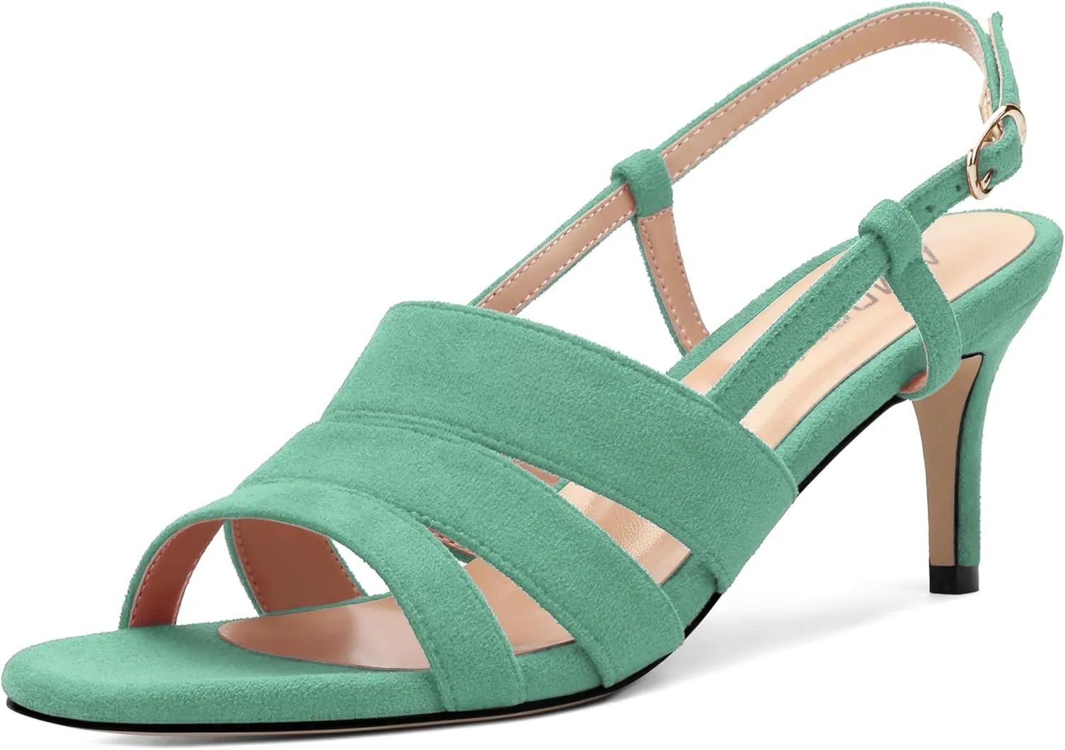 AMBELIGHT Women'S Strappy Low Kitten Slingback Heels Round Open Toe Ankle Buckle Suede Sandals Casual Comfortable Dress Wedding Work Shoes For Women 2.5 Inch