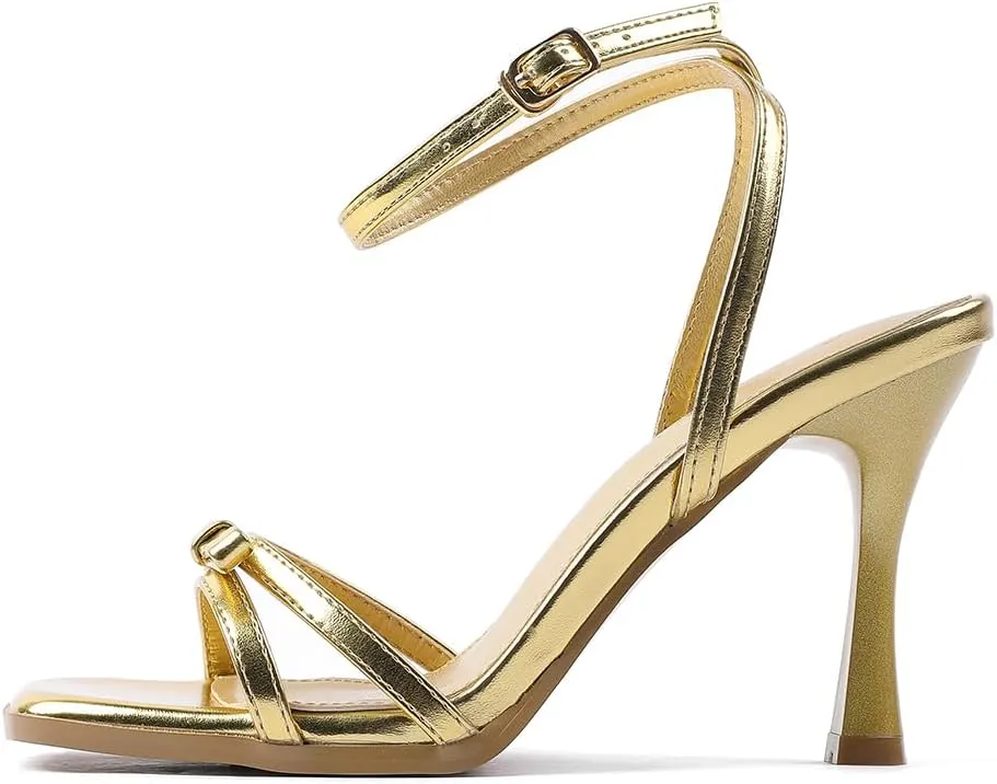 Amoji Women's 4 Inch Bow Heels Ankle Strap for Wedding Party Dress Shoes 330