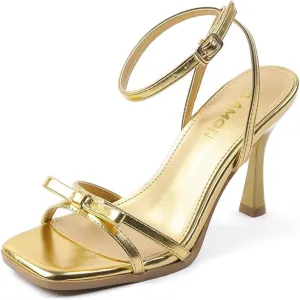 Amoji Women's 4 Inch Bow Heels Ankle Strap for Wedding Party Dress Shoes 330