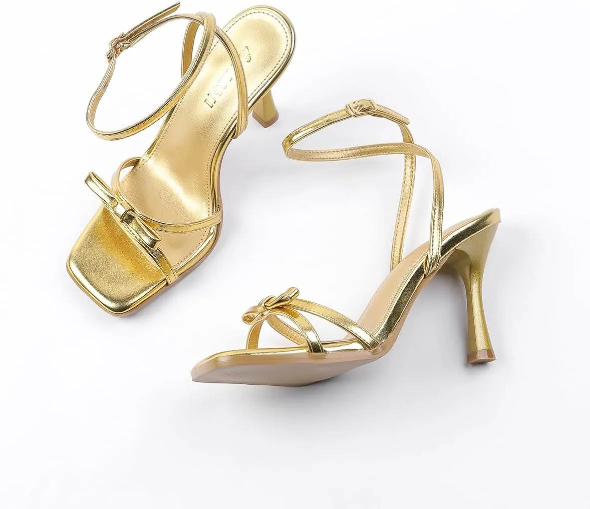 Amoji Women's 4 Inch Bow Heels Ankle Strap for Wedding Party Dress Shoes 330