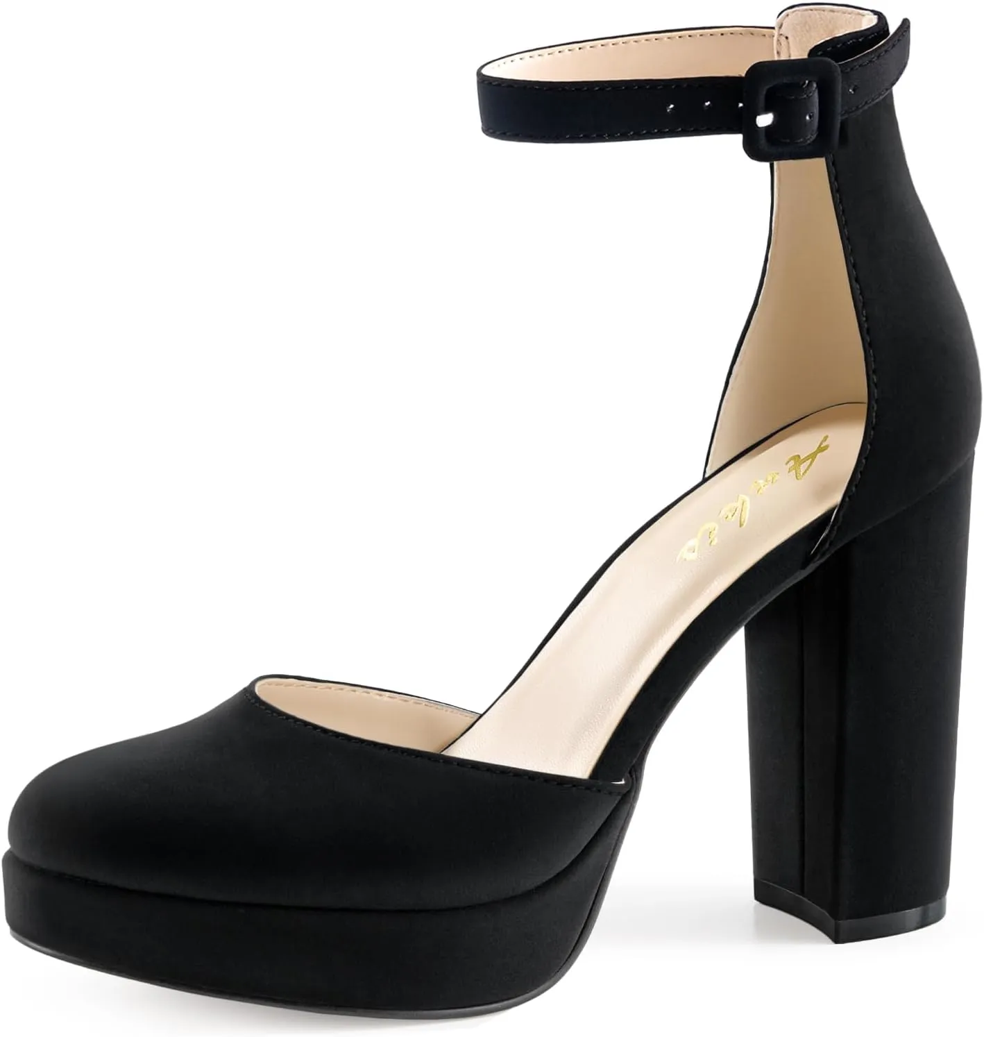 Ankis Black Platform Closed Toe Heels for Women, Womens Heels Closed Round Toe Chunky Block Pumps Shoes, 4 Inch