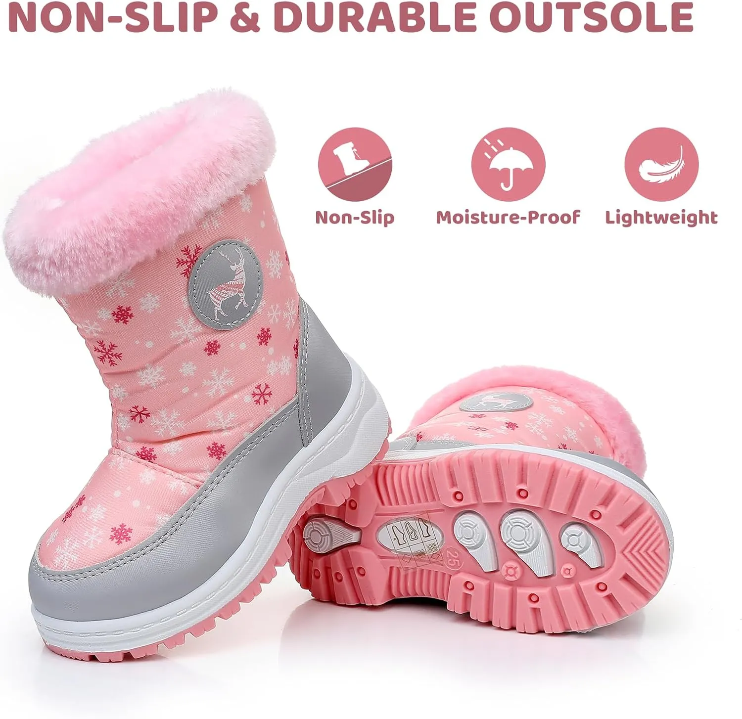 Apakowa Kids Boys Girls Cold Weather Water Resistant Winter Snow Boots (Toddler/Little Kid/Big Kid)