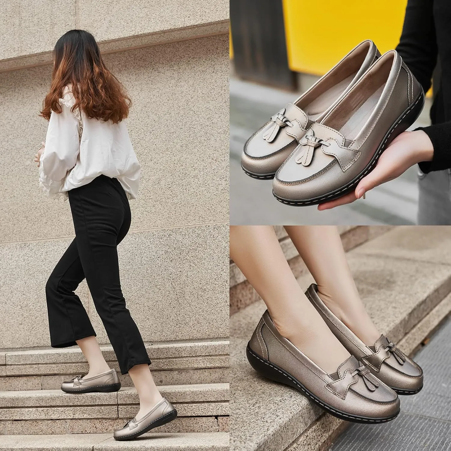 Artisure Women's Classic Comfort Leather Loafers Casual Slip-Ons Stylish Tassel Dress Shoes Cute Work Office Flats Everyday Walking Shoes