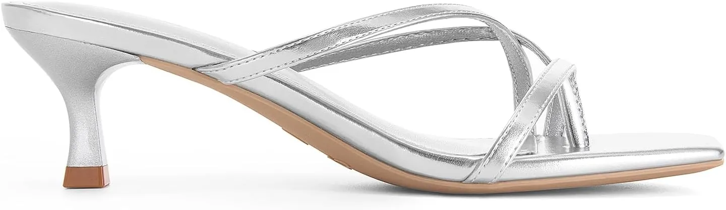 Athlefit Women's Strappy Kitten Heels Flip Flops Square Open Toe Low Heels Fashion Party Dress Thong Heeled Sandals