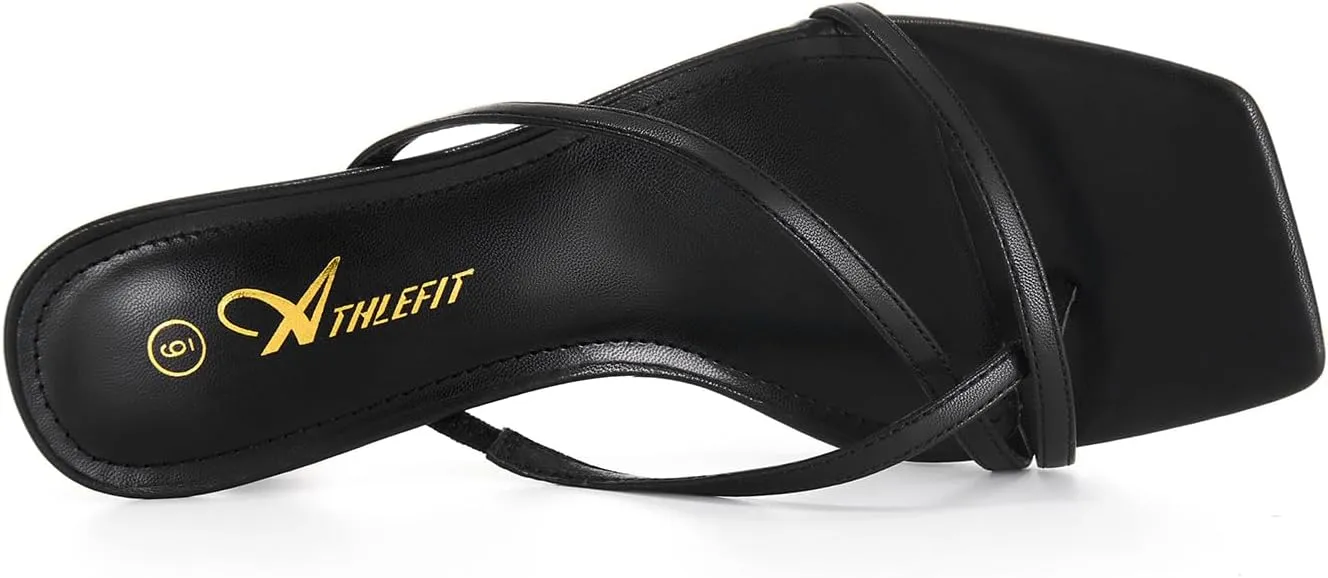 Athlefit Women's Strappy Kitten Heels Flip Flops Square Open Toe Low Heels Fashion Party Dress Thong Heeled Sandals