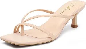 Athlefit Women's Strappy Kitten Heels Flip Flops Square Open Toe Low Heels Fashion Party Dress Thong Heeled Sandals