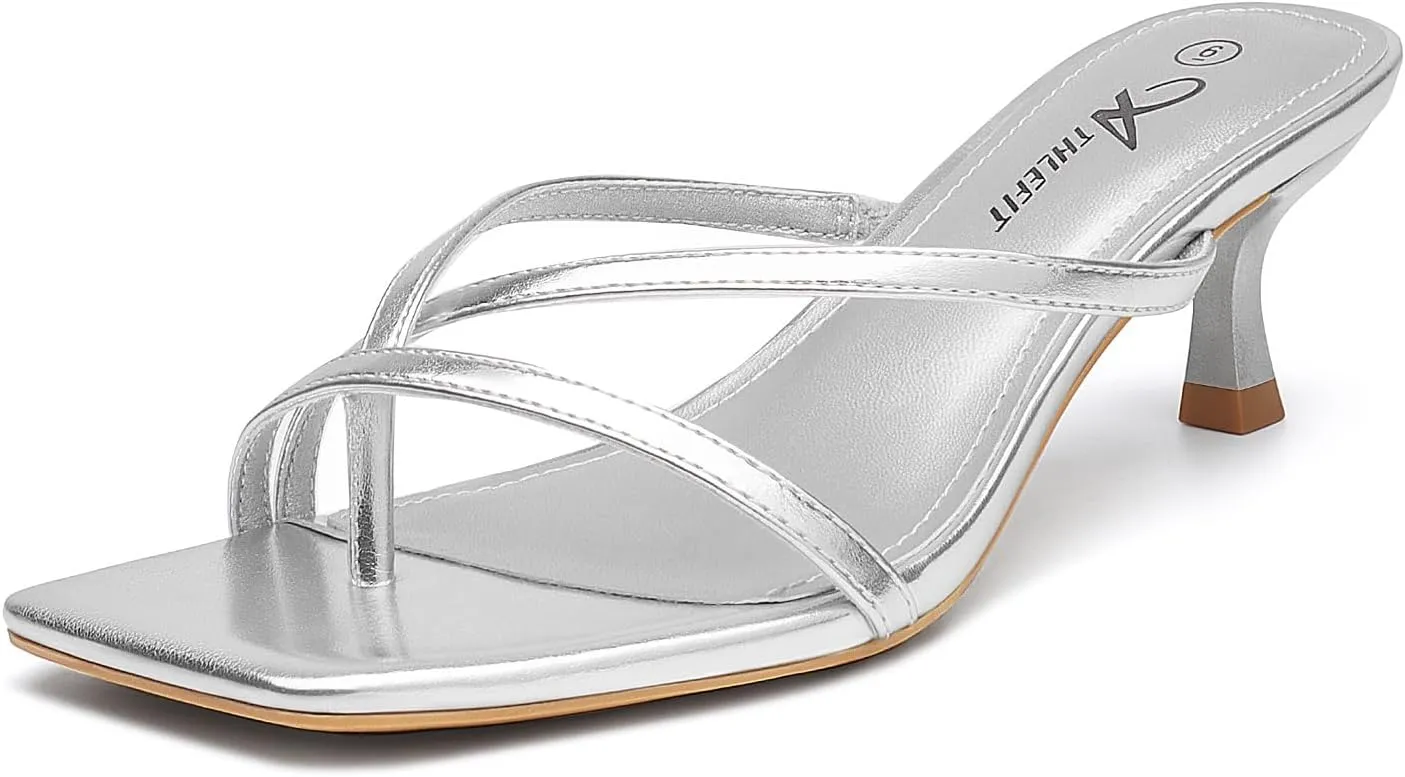 Athlefit Women's Strappy Kitten Heels Flip Flops Square Open Toe Low Heels Fashion Party Dress Thong Heeled Sandals