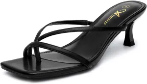 Athlefit Women's Strappy Kitten Heels Flip Flops Square Open Toe Low Heels Fashion Party Dress Thong Heeled Sandals