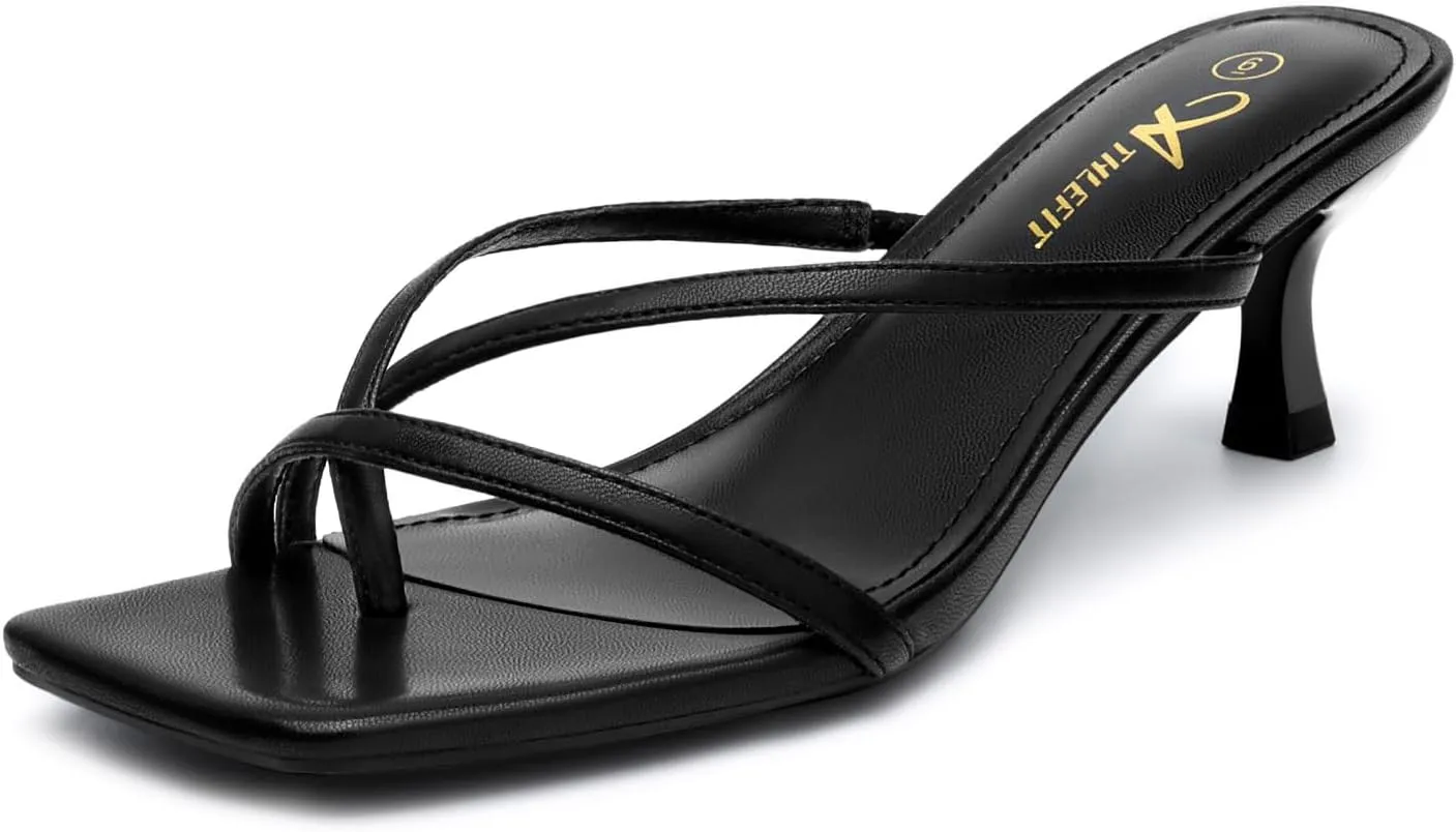 Athlefit Women's Strappy Kitten Heels Flip Flops Square Open Toe Low Heels Fashion Party Dress Thong Heeled Sandals