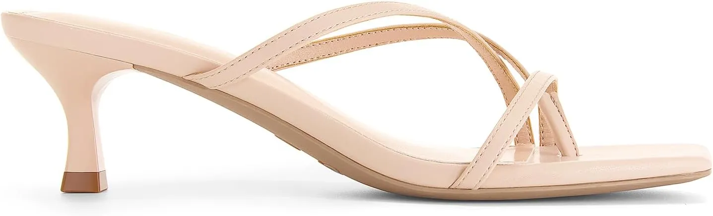 Athlefit Women's Strappy Kitten Heels Flip Flops Square Open Toe Low Heels Fashion Party Dress Thong Heeled Sandals