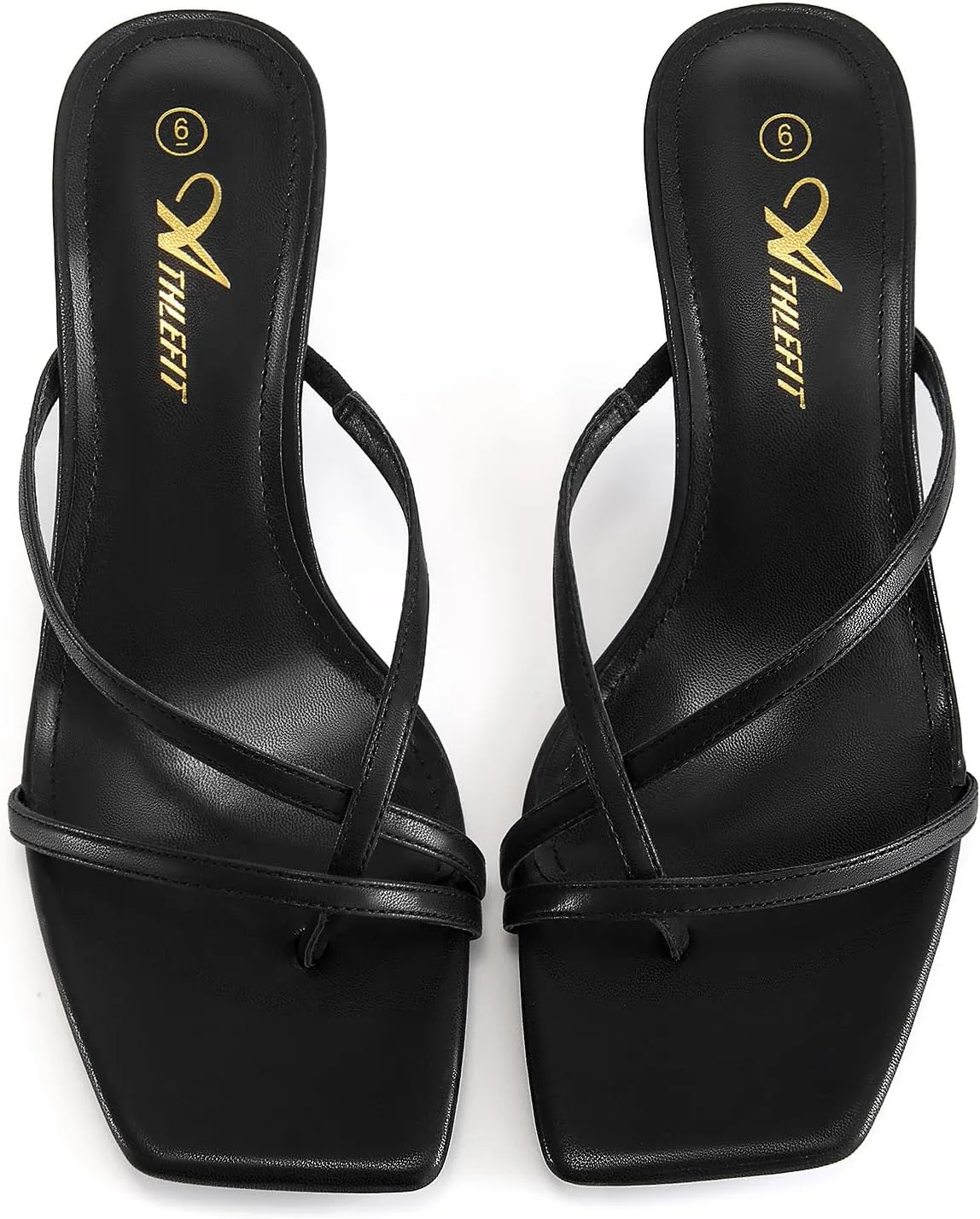 Athlefit Women's Strappy Kitten Heels Flip Flops Square Open Toe Low Heels Fashion Party Dress Thong Heeled Sandals