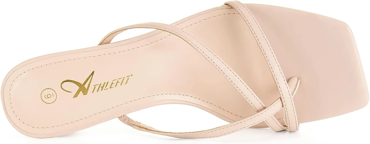 Athlefit Women's Strappy Kitten Heels Flip Flops Square Open Toe Low Heels Fashion Party Dress Thong Heeled Sandals