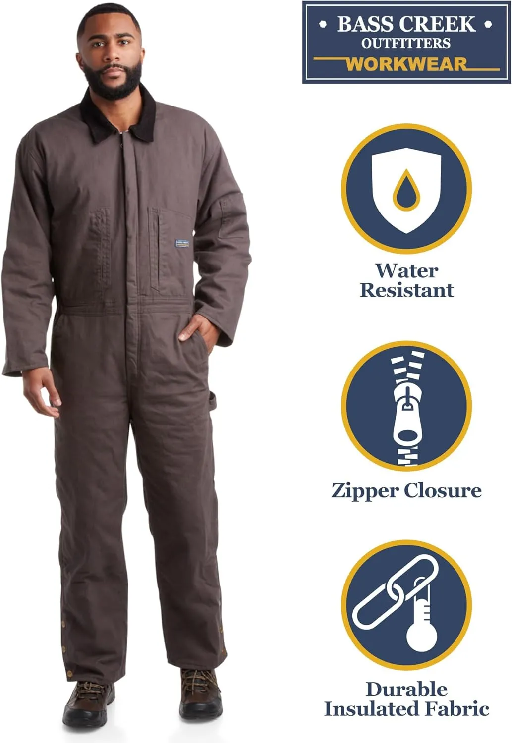 Bass Creek Outfitters Mens Coveralls - Insulated Water-Resistant Long Sleeve Work Wear Jump Suit, Coveralls for Men (M-XXL)