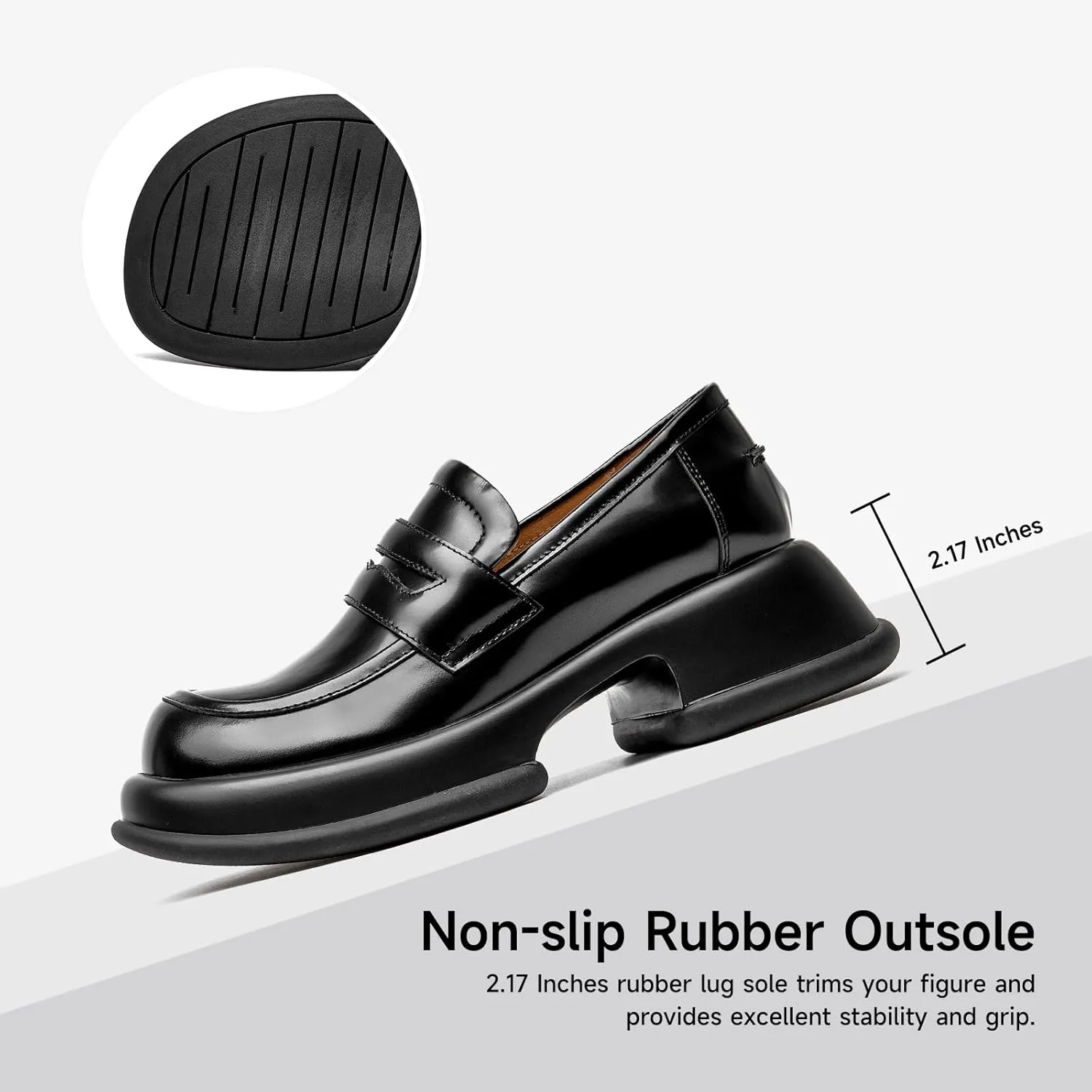 BEAU TODAY Chunky Loafers for Women, Womens Leather Penny Loafers, Comfortable Slip on Business Casual Square Toe Non-Slip Office Ladies Dress Shoes
