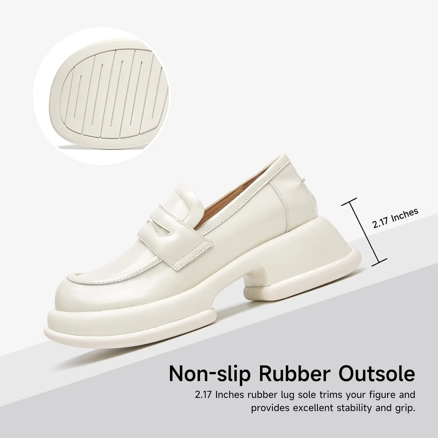 BEAU TODAY Chunky Loafers for Women, Womens Leather Penny Loafers, Comfortable Slip on Business Casual Square Toe Non-Slip Office Ladies Dress Shoes