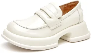 BEAU TODAY Chunky Loafers for Women, Womens Leather Penny Loafers, Comfortable Slip on Business Casual Square Toe Non-Slip Office Ladies Dress Shoes