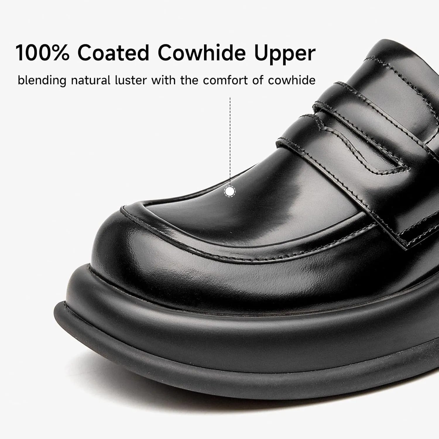 BEAU TODAY Chunky Loafers for Women, Womens Leather Penny Loafers, Comfortable Slip on Business Casual Square Toe Non-Slip Office Ladies Dress Shoes