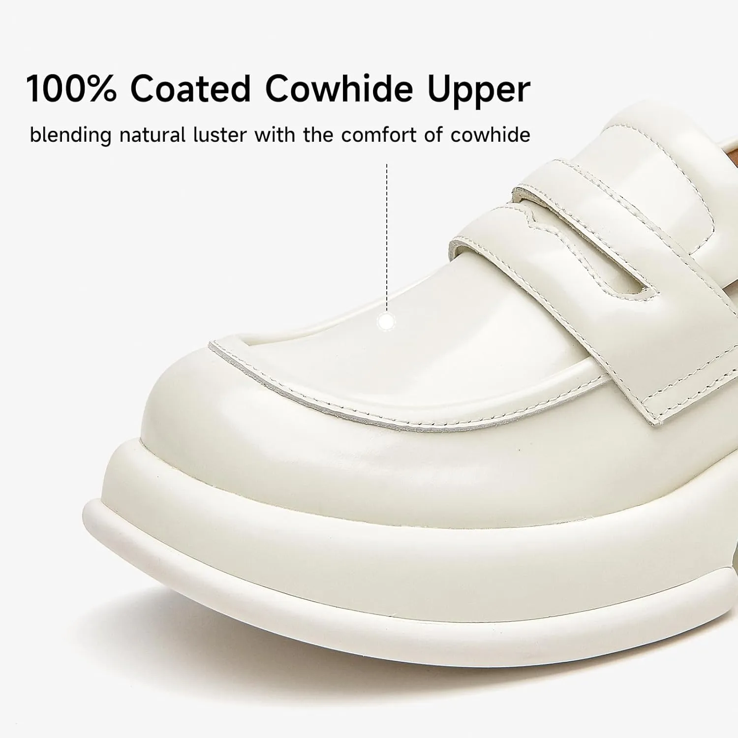 BEAU TODAY Chunky Loafers for Women, Womens Leather Penny Loafers, Comfortable Slip on Business Casual Square Toe Non-Slip Office Ladies Dress Shoes