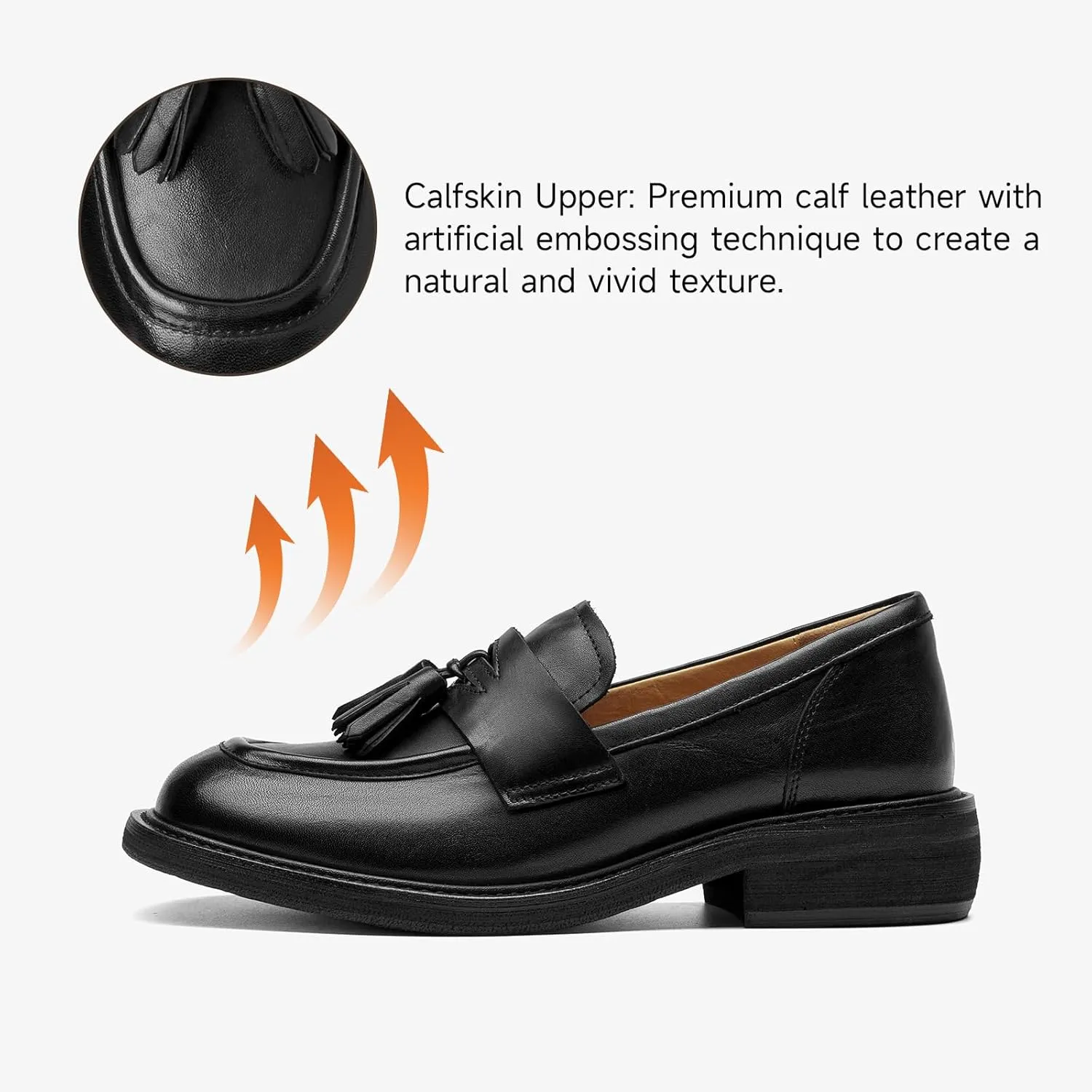 BEAU TODAY Penny Loafers for Women, Women’s Slip On Leather Loafers, Chunky Tassel Loafers Square Toe Shoes, Comfortable Dressy Business Casual Non-Slip Office Ladies Shoes
