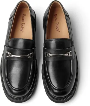 BEAU TODAY Platform Loafers for Women, Chunky Leather Loafers Women, Women’s Slip-on Comfortable Business Casual Round Toe Office Walking Ladies Shoes