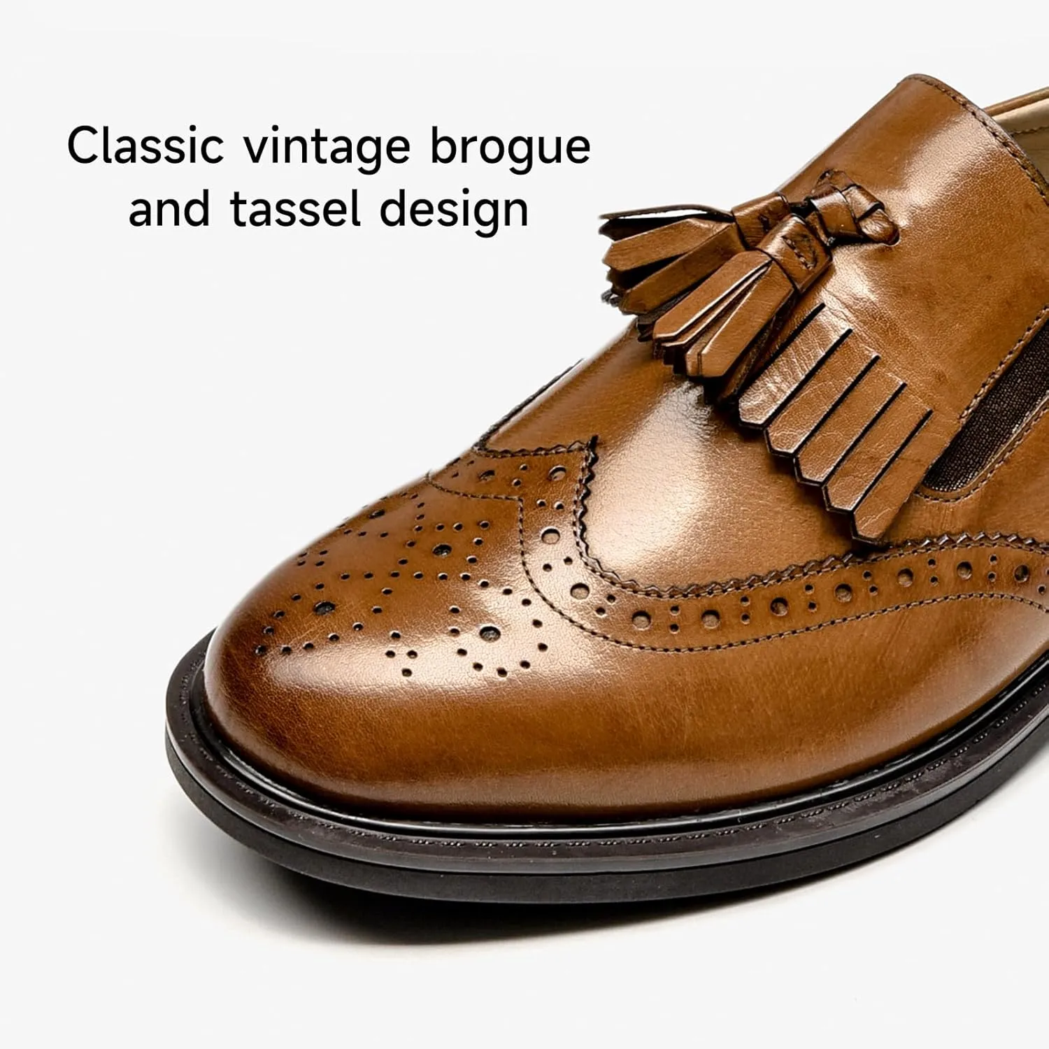 BEAU TODAY Tassel Loafers for Women,Leather Brogue Dress Shoes,Wingtips Oxford for Women,Breathable Comfortable Slip-on Lace-up Handmade Flat Shoes for Business Work