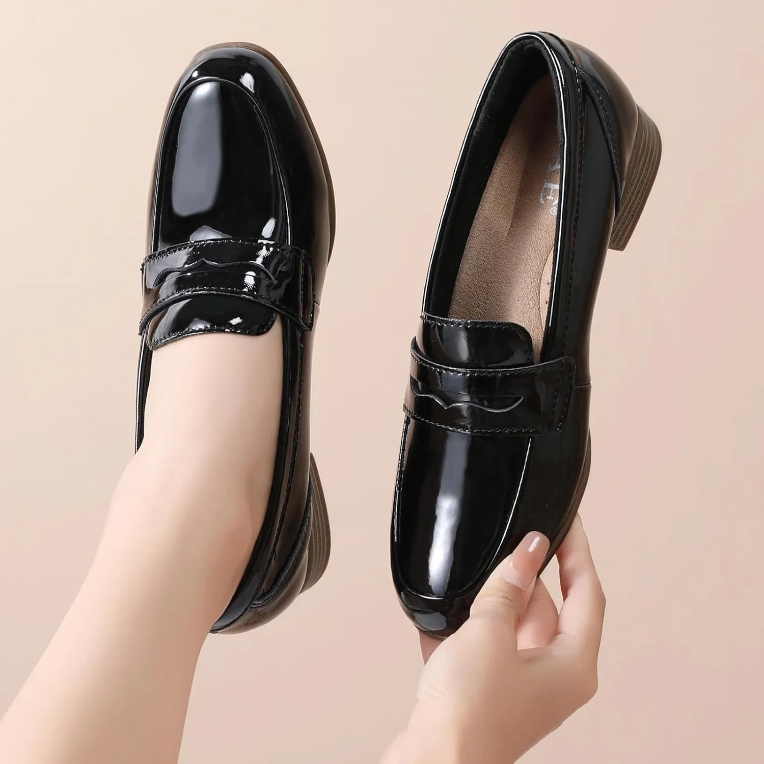 Black Women's Loafers & Slip-ons Flats Penny Round Toe Non-Slip Classic Business Casual Comfortable Dressy Office Work Slip On Shoes